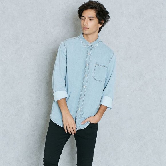 topman Melange One Pocket Long Sleeve Denim Shirt - Picture 4 of 7